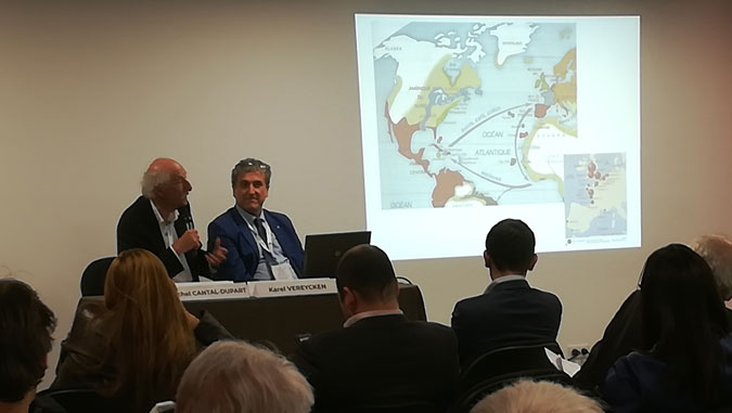 Prof. Michel Cantal-Dupart (left) and Karel Vereycken, two of the speakers at the Schiller Institute Conference in Nantes, France on July 2, 2019.